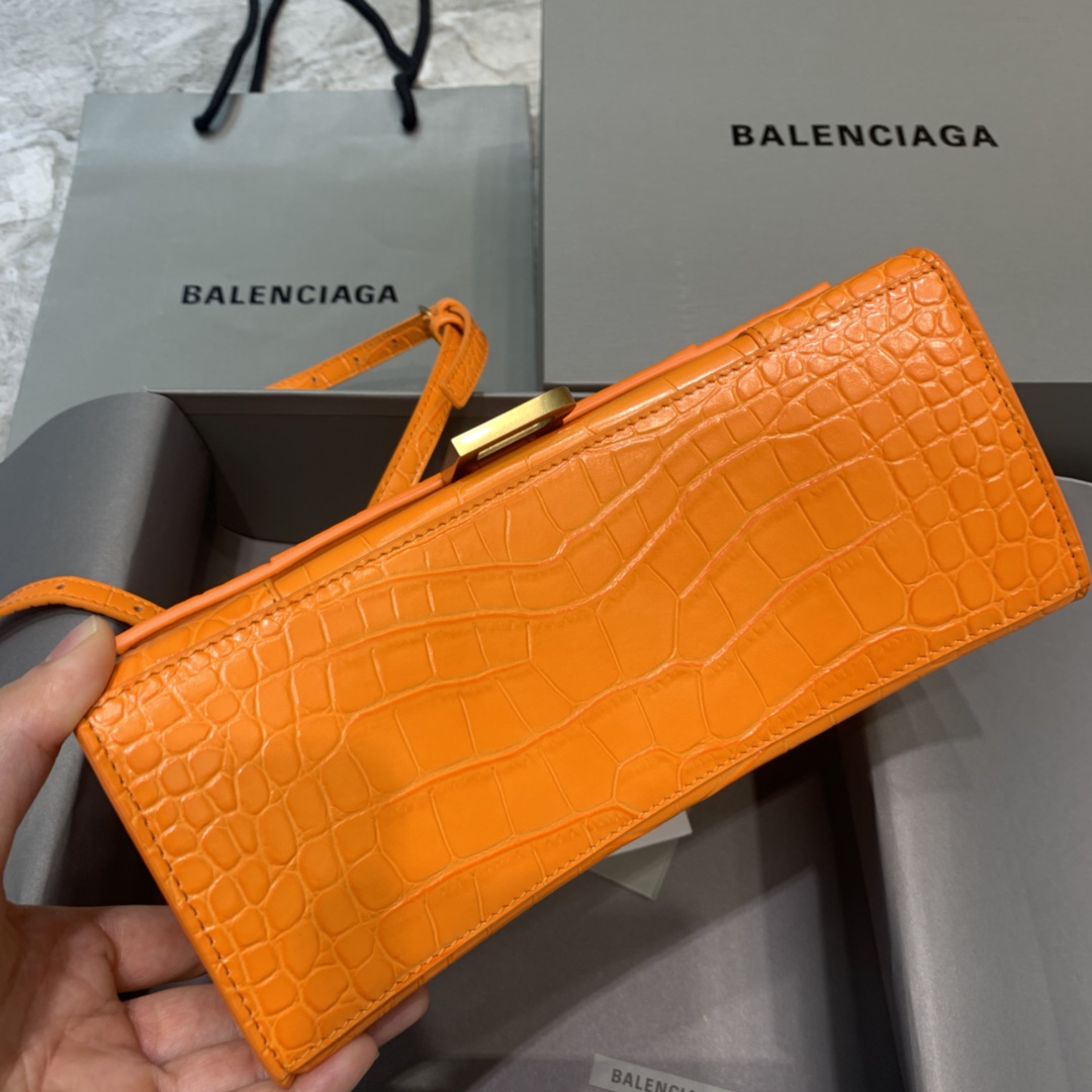 Balenciaga Hourglass Small Handbag Crocodile Embossed Shoulder Bag Orange